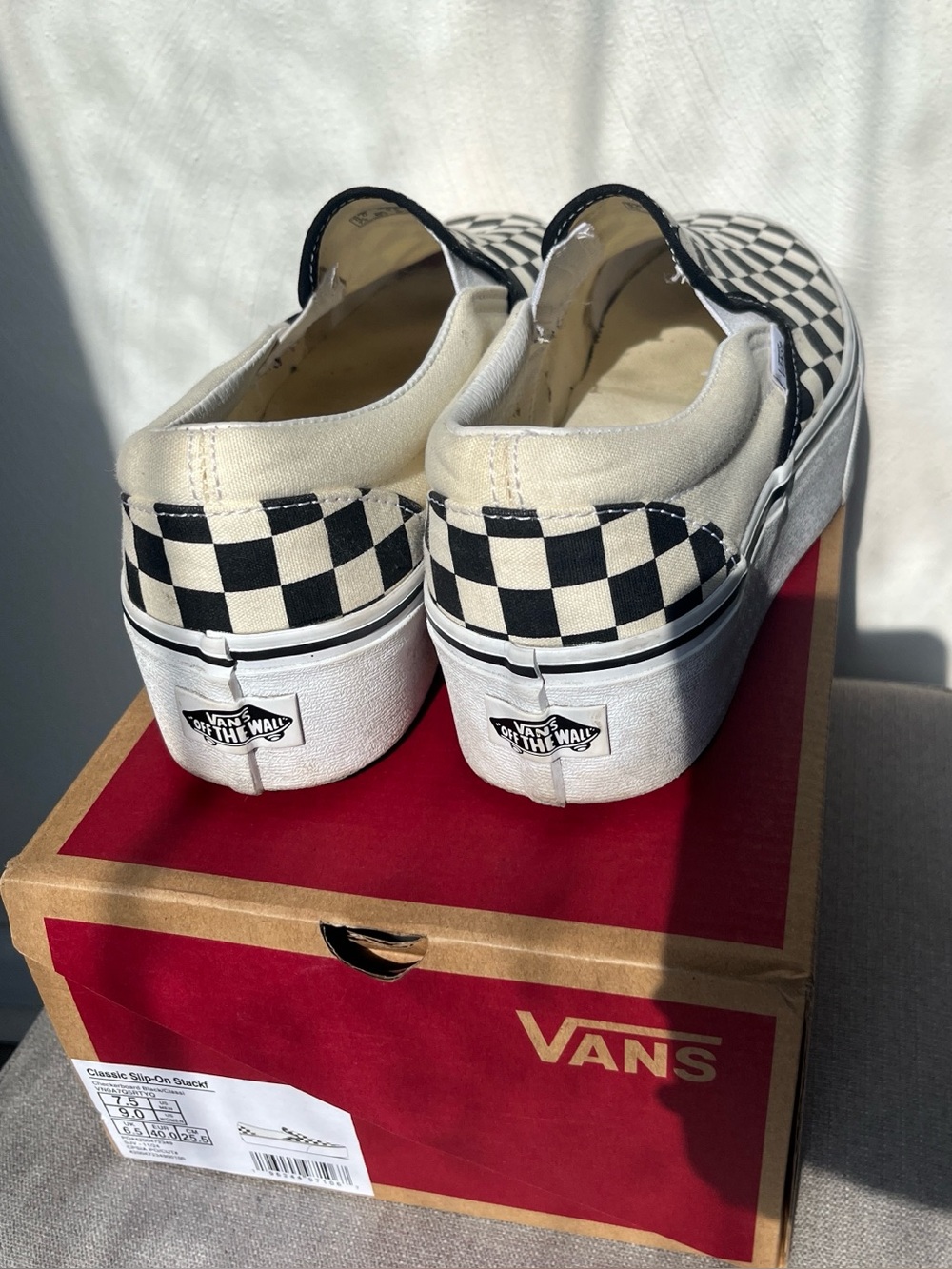 Vans Checkerboard Platform SlipOns Black White unisex sneakers womens 9.5 mens 8 - Picture 4 of 8